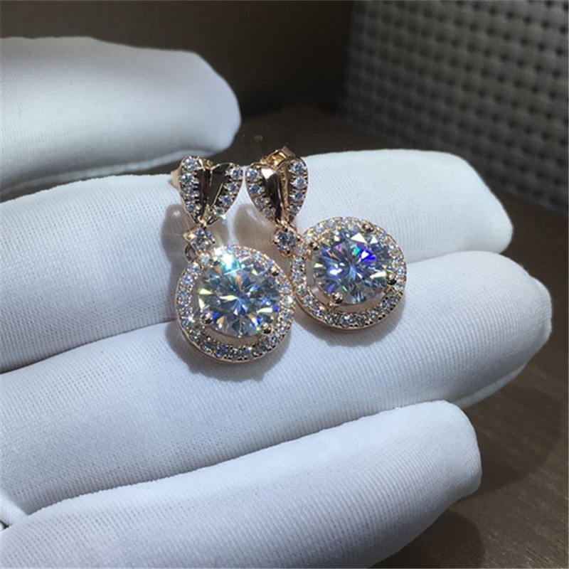 New Trendy Gold Color Heart Stud with Big Round CZ Pendent Women Drop Earrings Graceful Girl Accessories Fashion Jewelry
