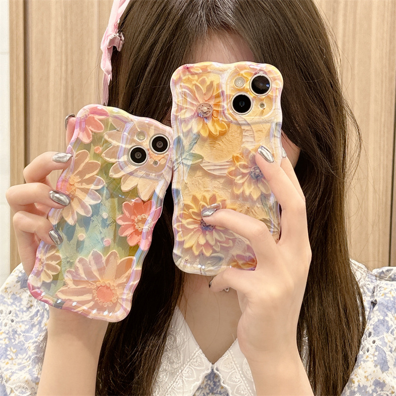 (Hot Sale)For iPhone Colorful Sunflower Oil Painting Exquisite Phone Case