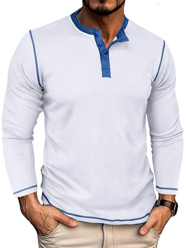 Men's Cotton Basic Stretch Henley Solid Color Long Sleeve Top