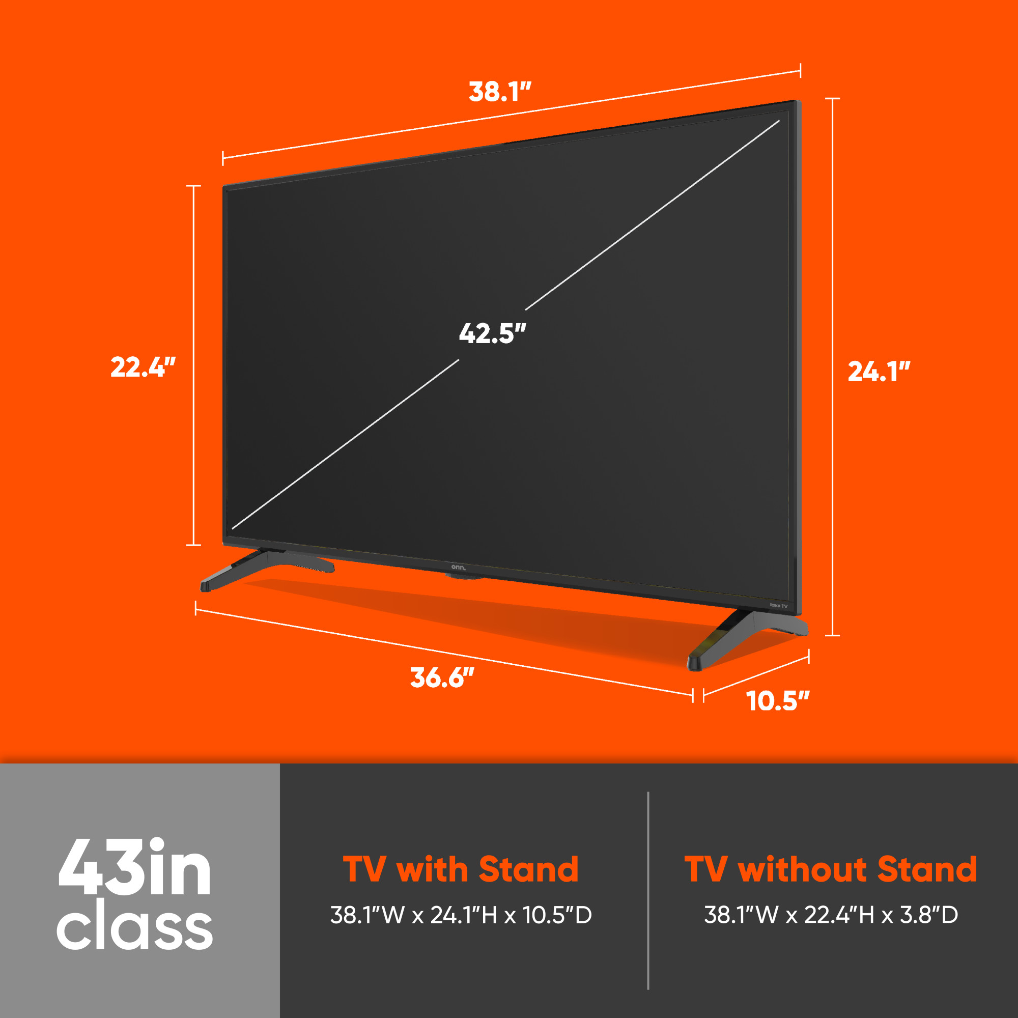onn. 43” Class 4K UHD LED Roku Smart TV HDR
