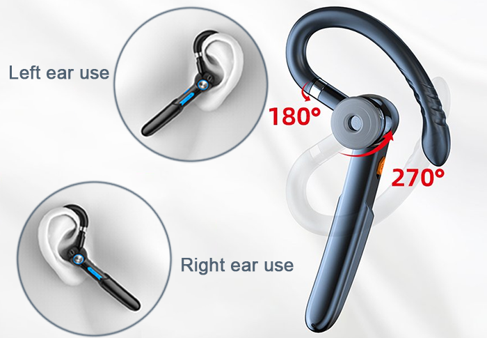 Ear-Hook Bluetooth Headset with Mic - Waterproof & Noise Cancelling HiFi Wireless Earpiece for Business/Sports/Driving