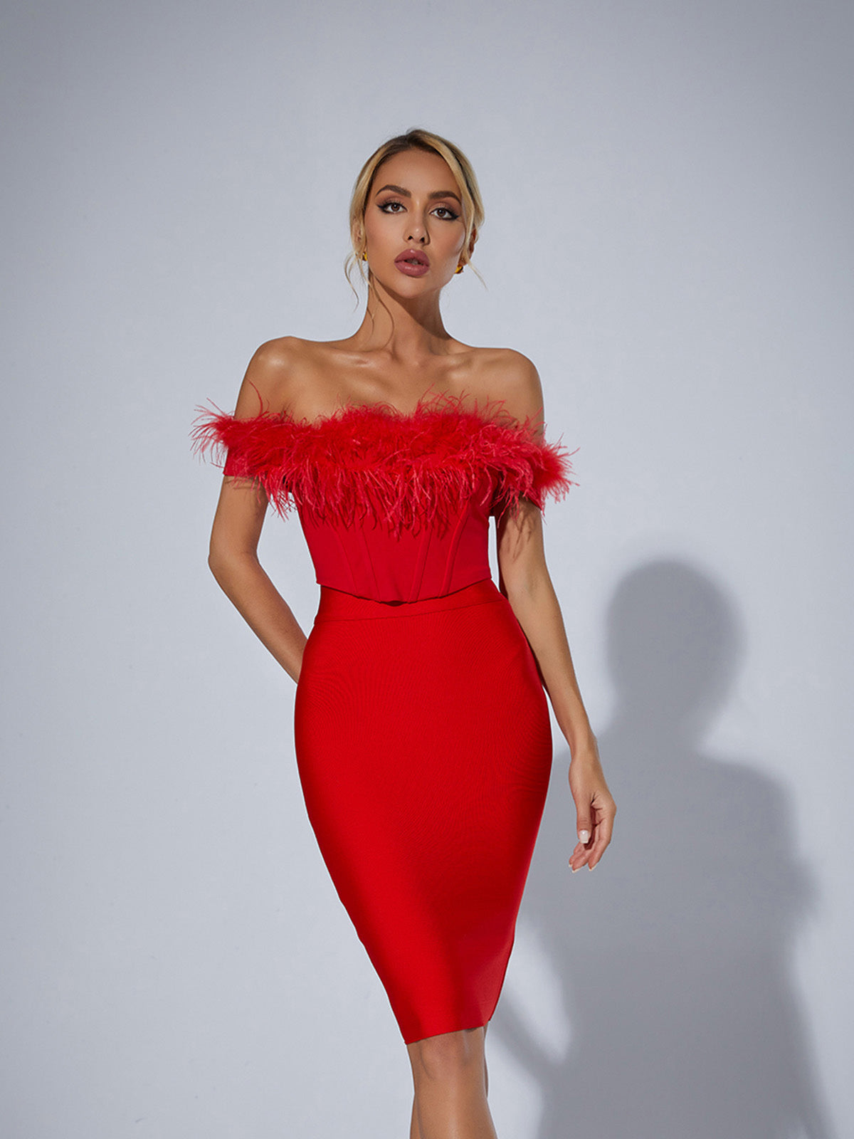 Lucienne Feather Corset Top In Red