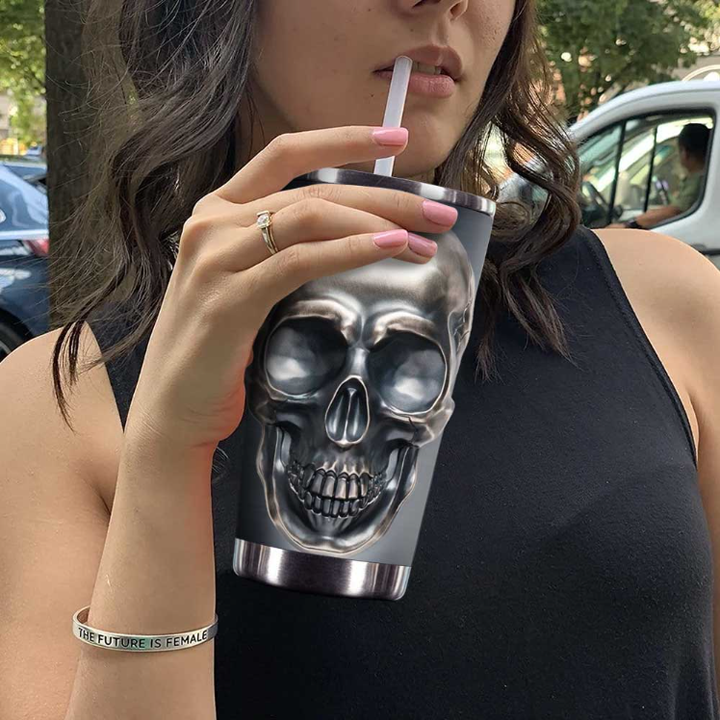 Shiny Metal Skull Tumbler - Keep Your Drink Ice Cold 24H Easily