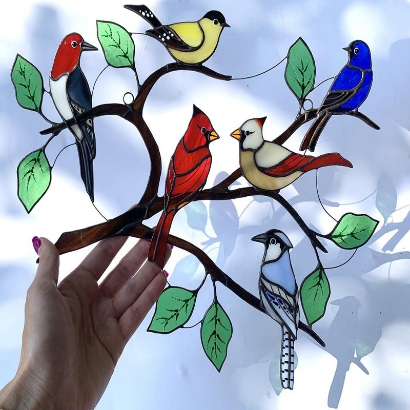 Handmade Birds Stained Glass Window Hangings