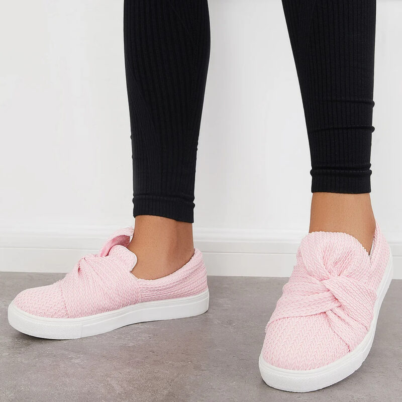 Bow Knit Platform Slip on Loafers Low Top Walking Shoes
