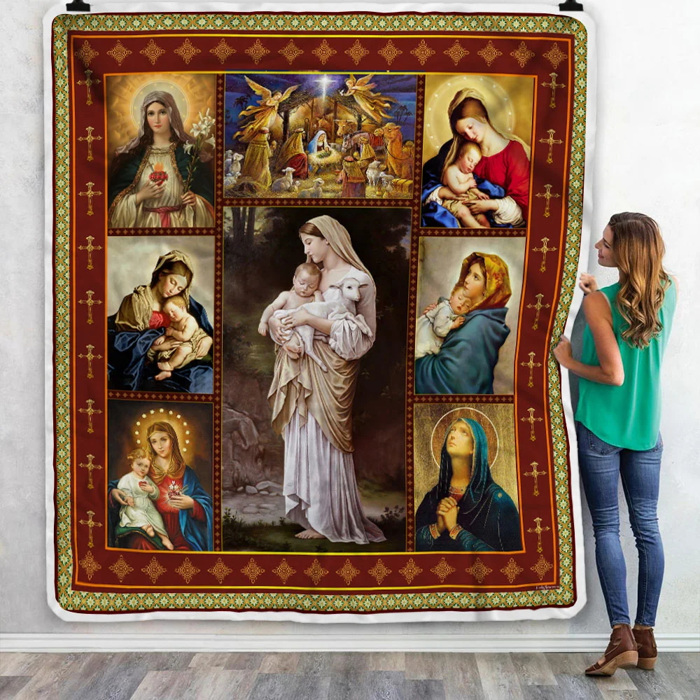 Mother Mary Our Lady of the Rosary Sofa Throw Blanket