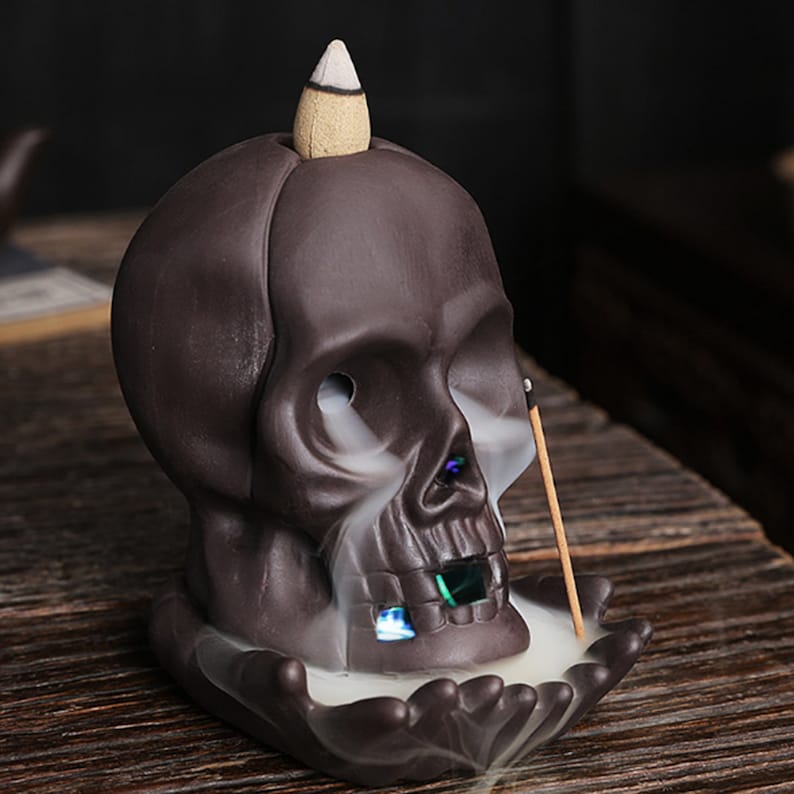 Purple Sand Creative Skull Backflow Incense Furnace Mascot Desk Decoration