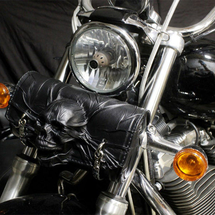 Black skull motorcycle forkbag