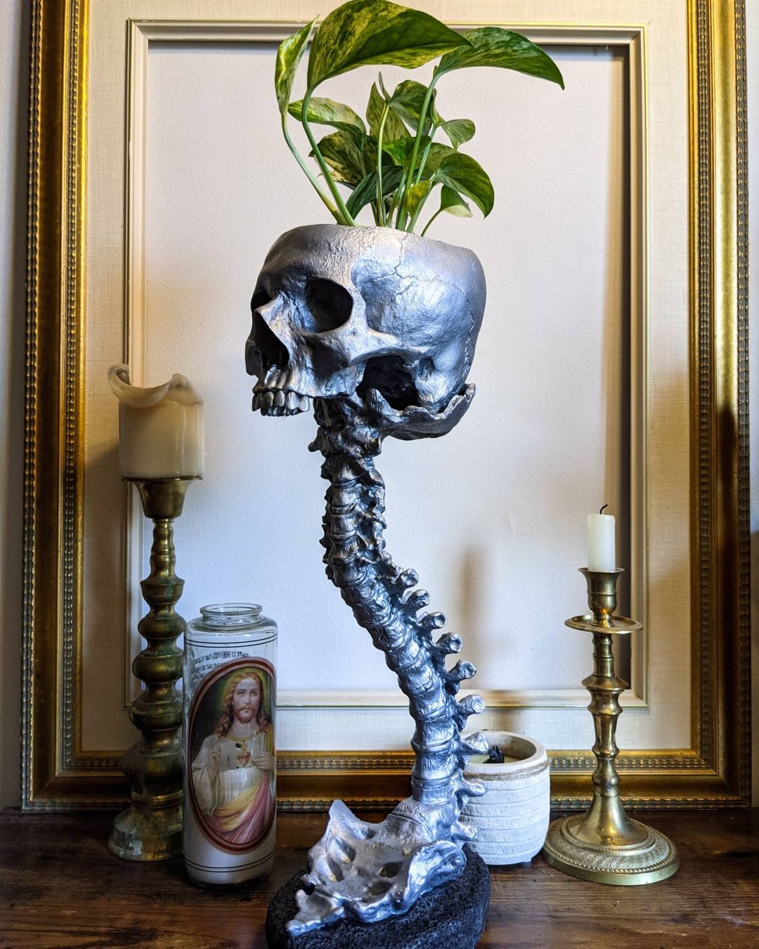 Skull Planter & Spine Stand Set