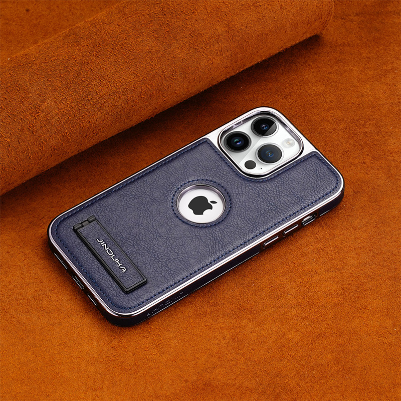 Solid Color Leather Bracket Case Cover For iPhone