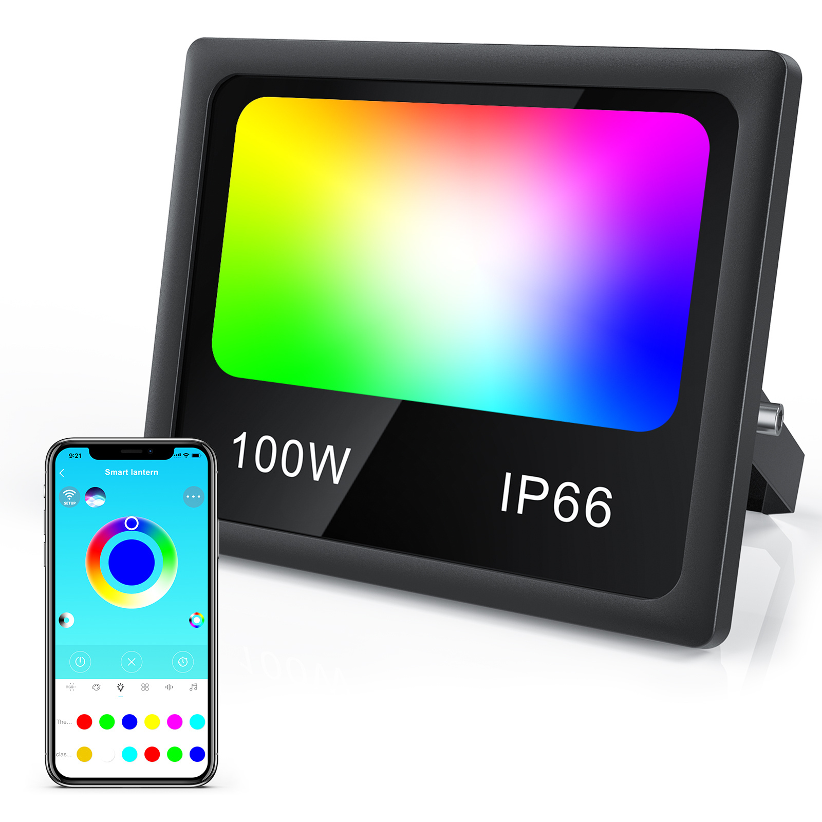 100W RGB Floodlight Outdoor or Indoor,Bluetooth Smart Colour Changing LED Flood Light APP Control,Waterproof Stage Landscape with Dimmable,Timing,Grouping Control,Music Sync