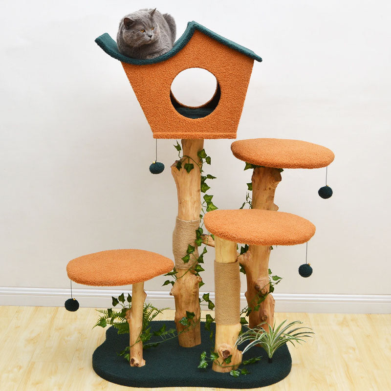 Brown Wood House Cat Tree