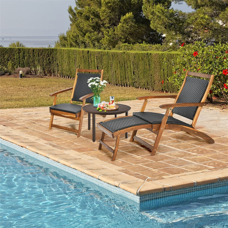 Wicker Patio Lounge Chair with Retractable Footrest