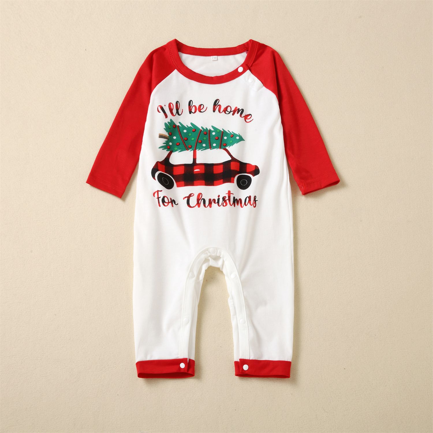 Red 'I Wll Be Home From Christmas' Printed Plaid Christmas Family Matching Long-sleeve Pajamas Sets