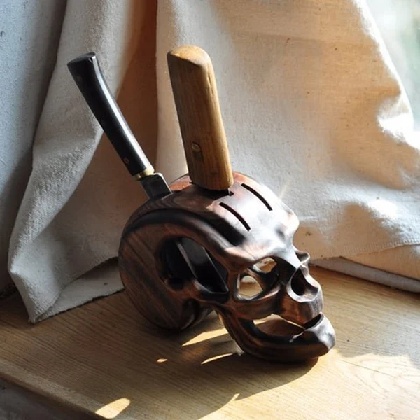 【🔥Tiktok Hot Sale-50% OFF】Handmade Wooden 5 holes Skull Knife Holder-BUY 2 GET 10% OFF & FREE SHIPPING