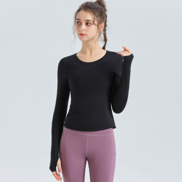 Long-sleeved back hollow back quick dry fitness clothing