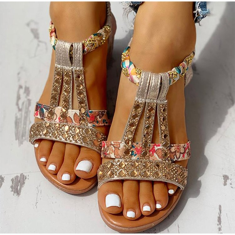 Summer Bohemia Platform Wedges Crystal Sandals