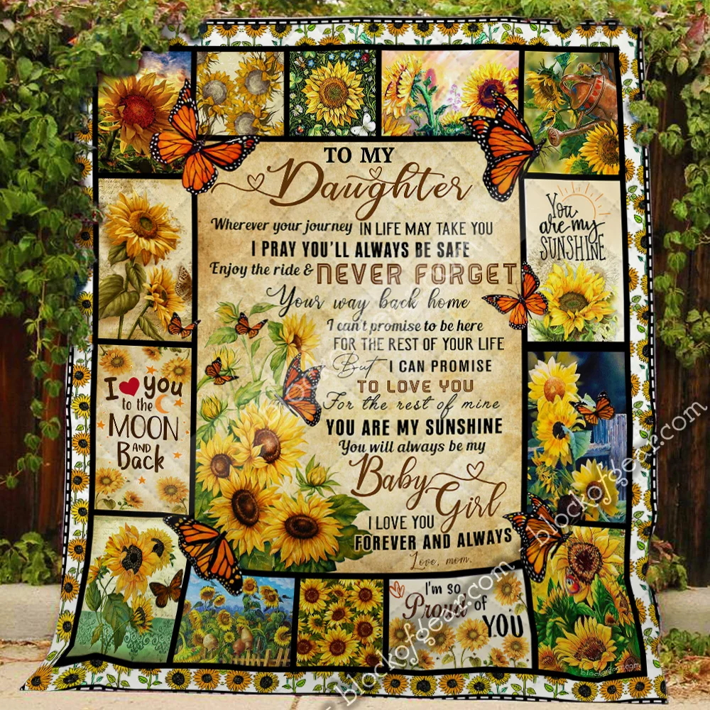 To My Daughter, Love Mom. Sunflower Butterfly Quilt Blank