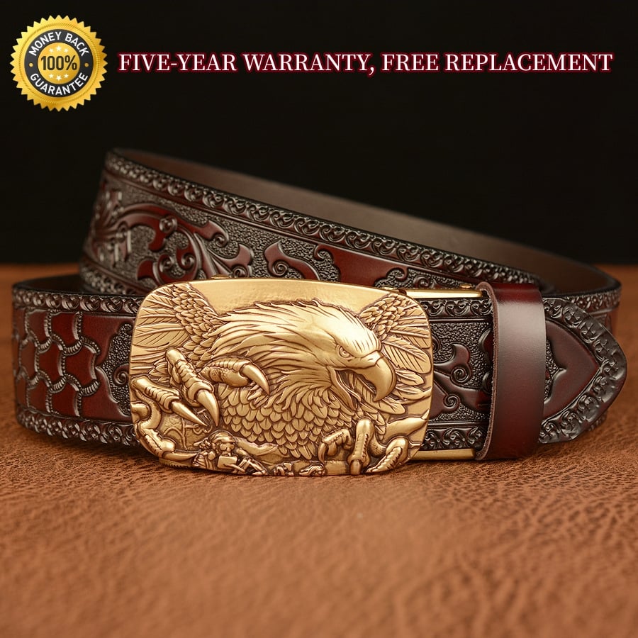 Bald Eagle Cowboy Leather 3D Manual Engraved Belt