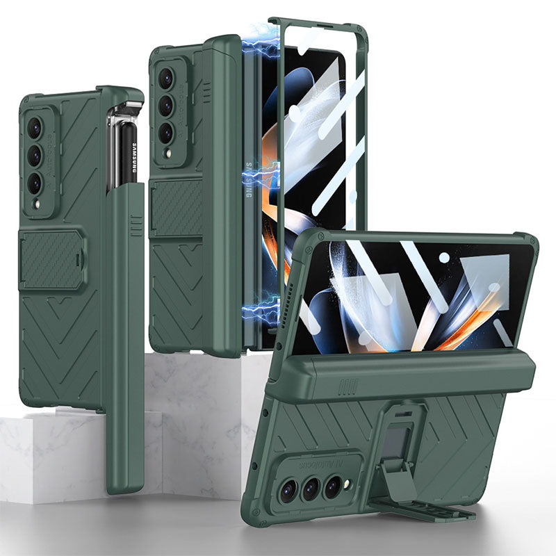Magnetic Armor All-included Slide Pen Case With Back Screen Glass Hinge Holder Phone Cover For Samsung Galaxy Z Fold3 Fold4 Fold5