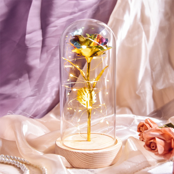 Wooden Base Gold Artificial Rose-Colorful