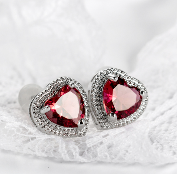 Heart-shaped rose zirconia earrings