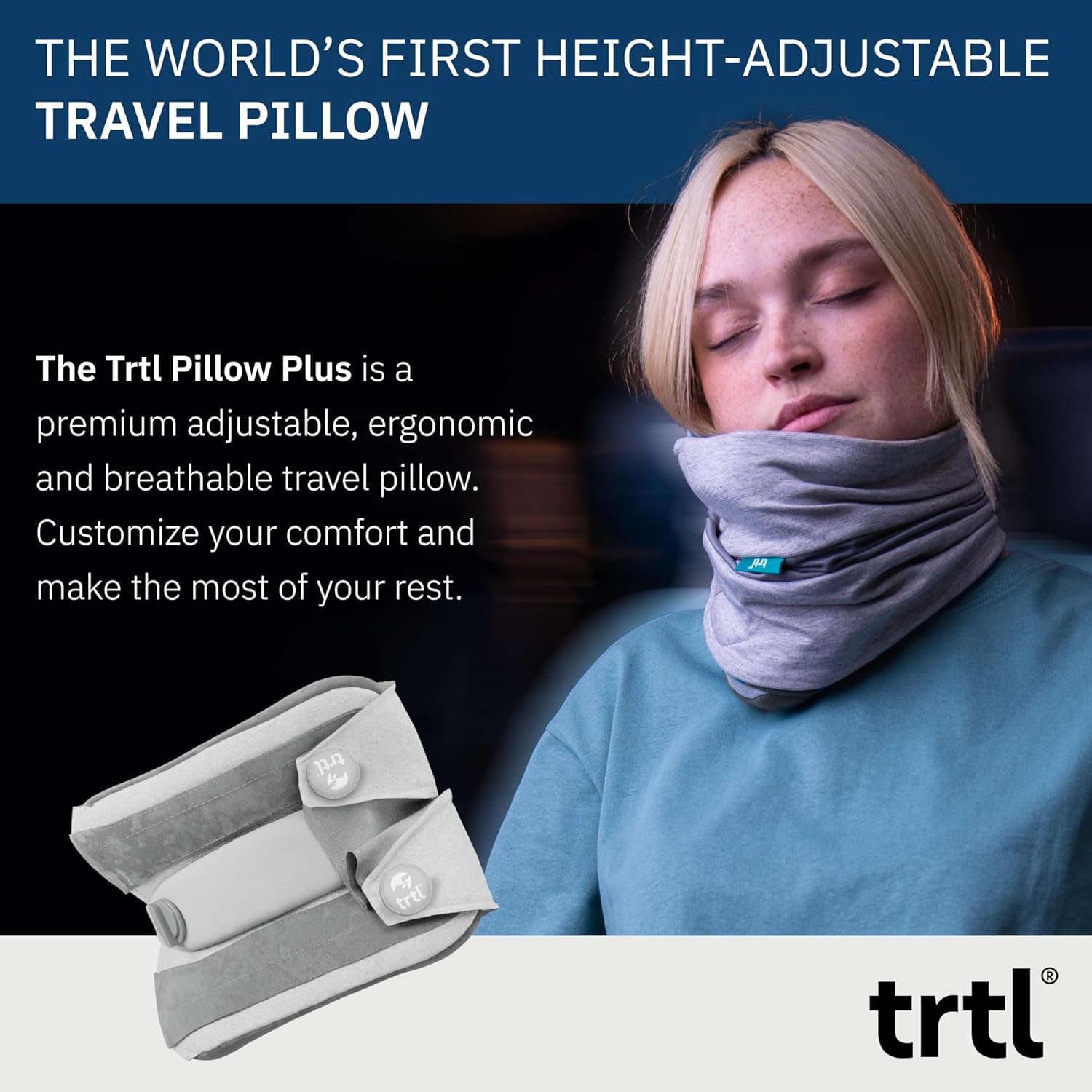 TRTL Pillow Plus Adjustable Neck Pillow with Luxury Foam Padding