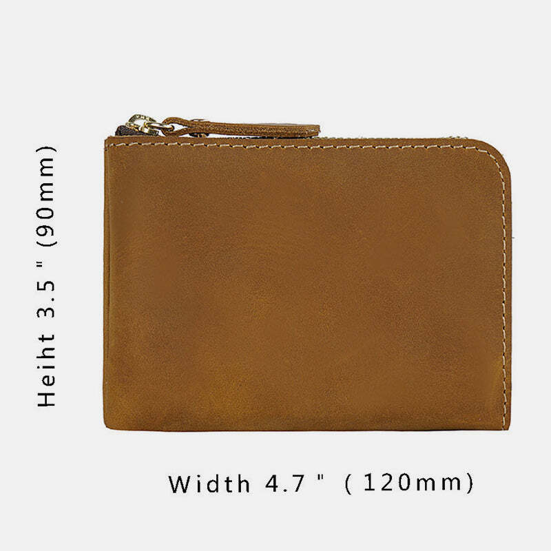 Vintage Genuine Leather Slim Zip Wallet Crazy Horse Leather Coin Purse