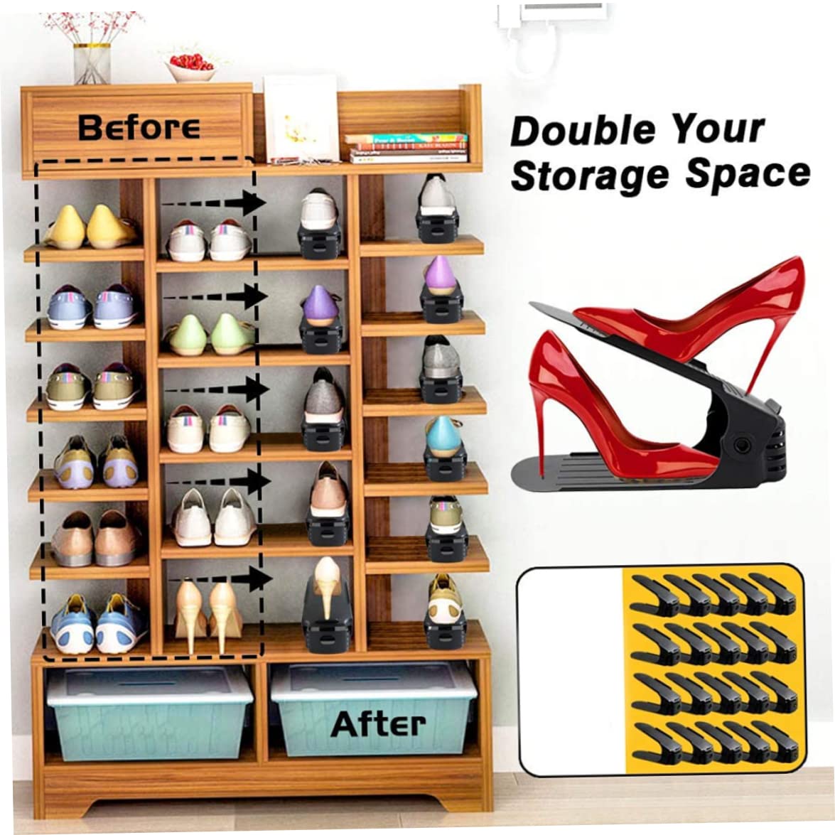 Shoe Slots Organizer - [50% OFF] Adjustable Double Deck Shoe Rack Holder Storage Space Saver