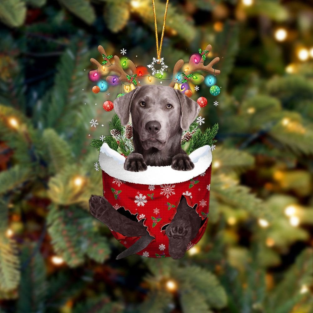 SILVER Labrador In Snow Pocket Ornament