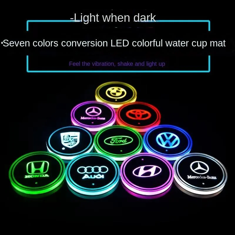 2pcs Car seven-color light-emitting coasters，Set of 2