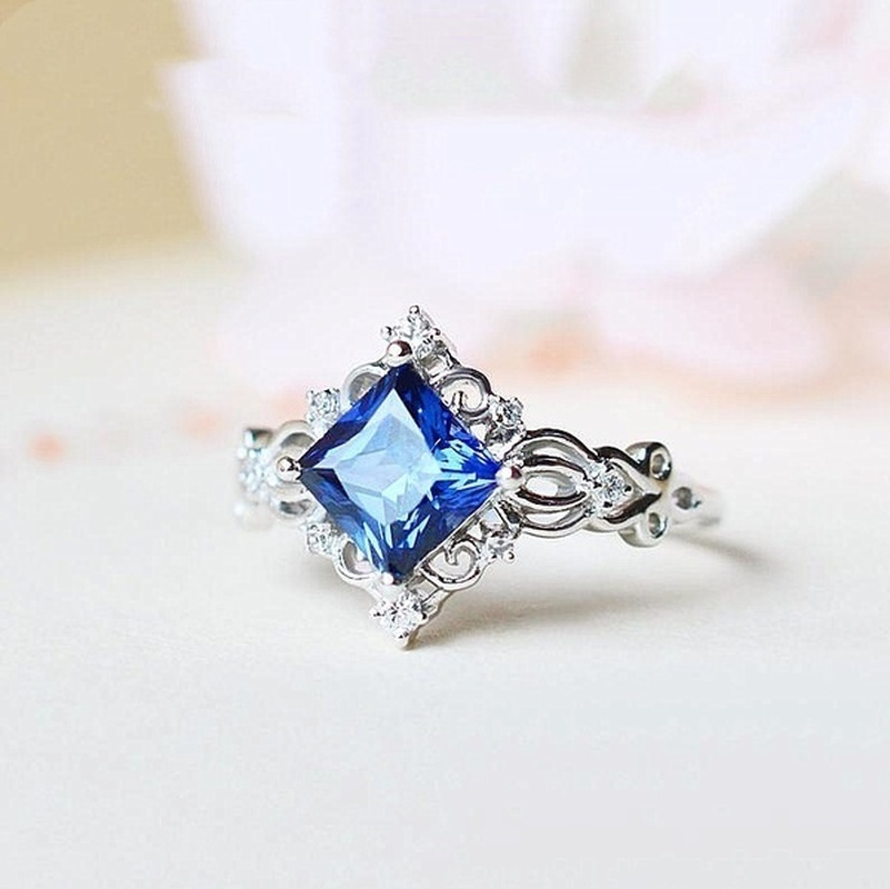 Vintage Princess Cut Lab Sapphire Ring