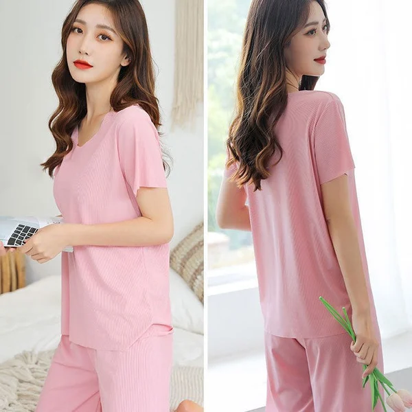 Summer Ice Silk Short-sleeved Loungewear Two-piece