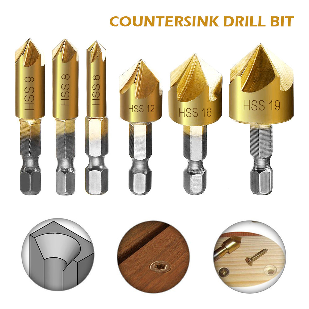 VEITHDIA™ Hex Shank 90 Degree Wood Chamfering Cutter 6mm-19mm