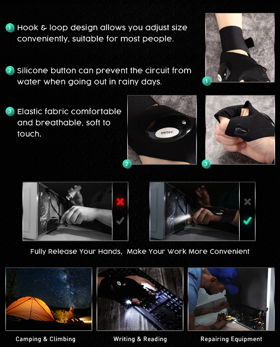 ⚡Last Day Promotion- LED Fingerless Glove(A set-Left & Right)