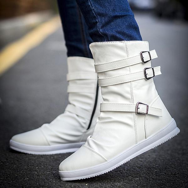 Chicinskates Men's Buckles Design Side Zipper Boots