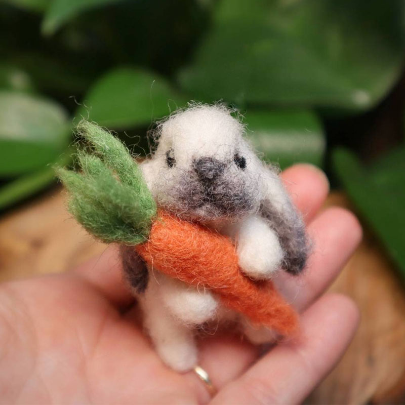 Needle Felted Lop Eared Bunny with carrot