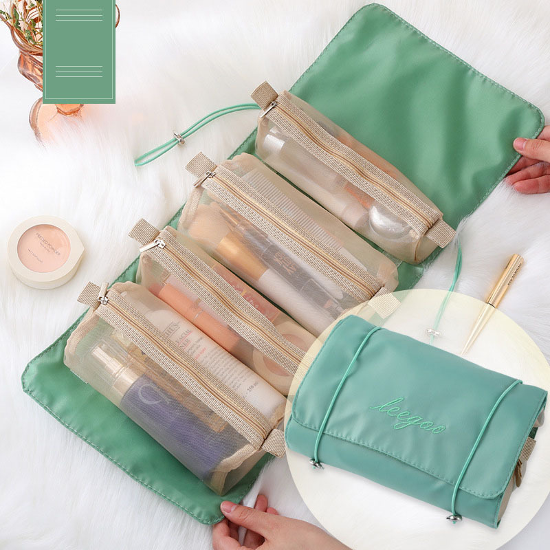 2022 Hanging Roll-Up Makeup Bag / Toiletry Kit / Travel Organizer for Women - 4 Removable Storage Bags