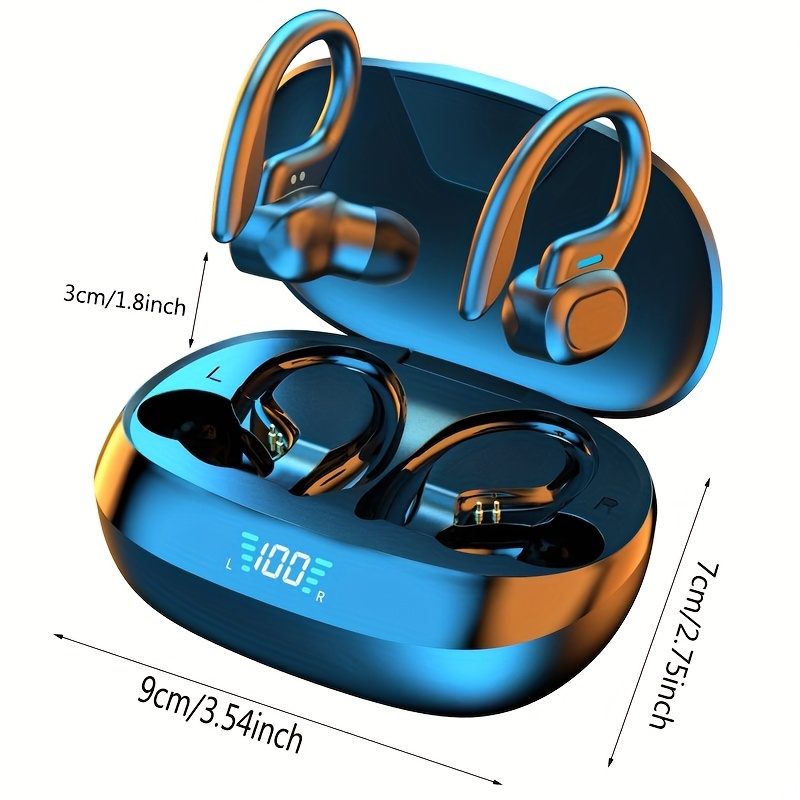 True Wireless Earbuds, TWS Earphones With Mic, Sport Earhook Headset, Stereo In Ear Headphones With LED Display Charing Case