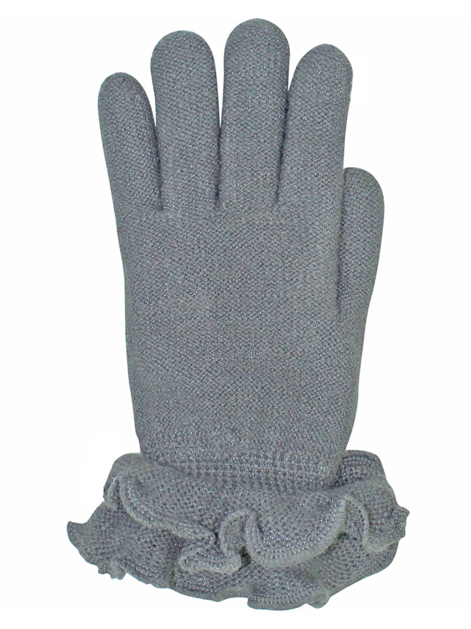 Gray Double Layer Knit Gloves With Ruffle Trim