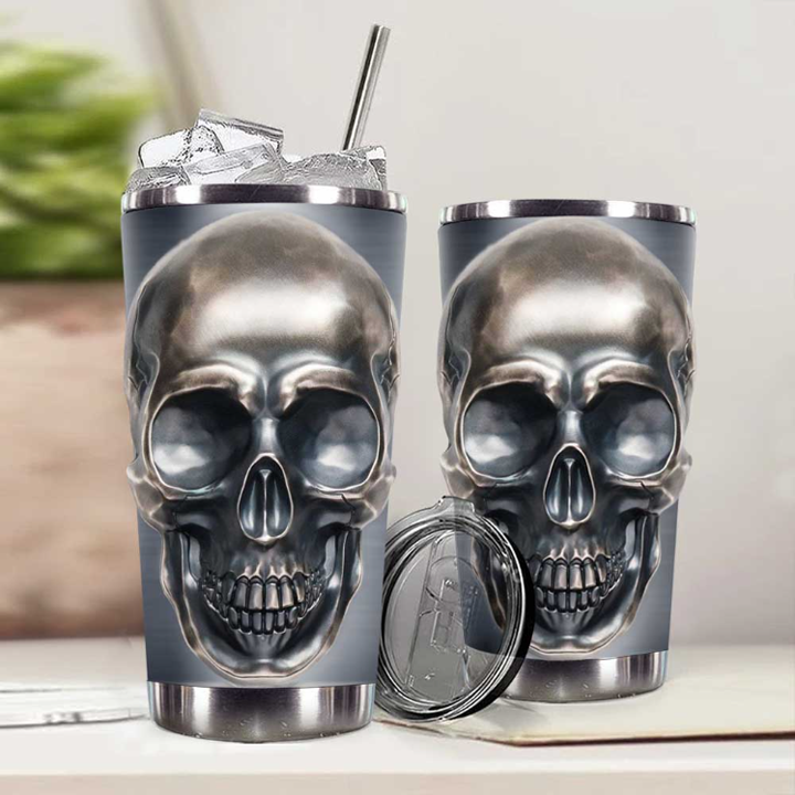 Shiny Metal Skull Tumbler - Keep Your Drink Ice Cold 24H Easily