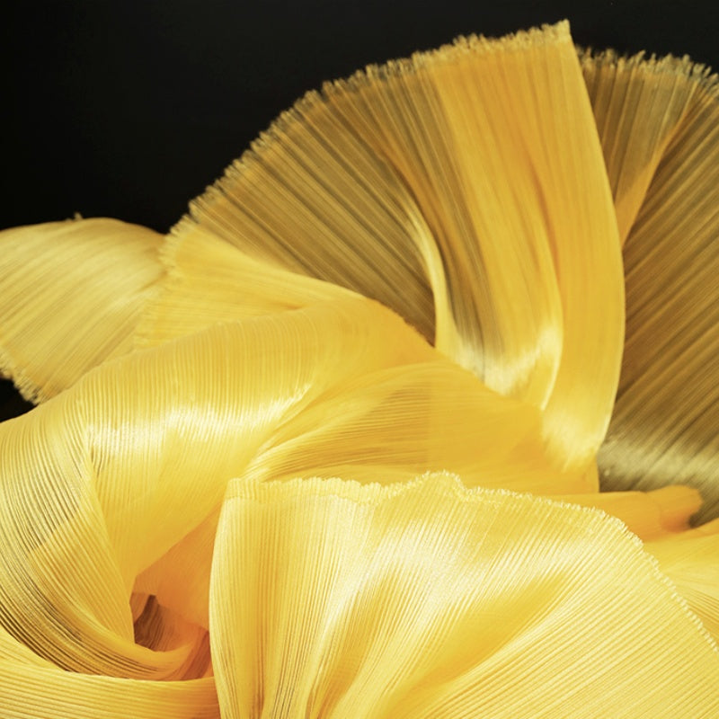 Yellow Glossy Pleated Texture Wedding Dress Styling Fabric