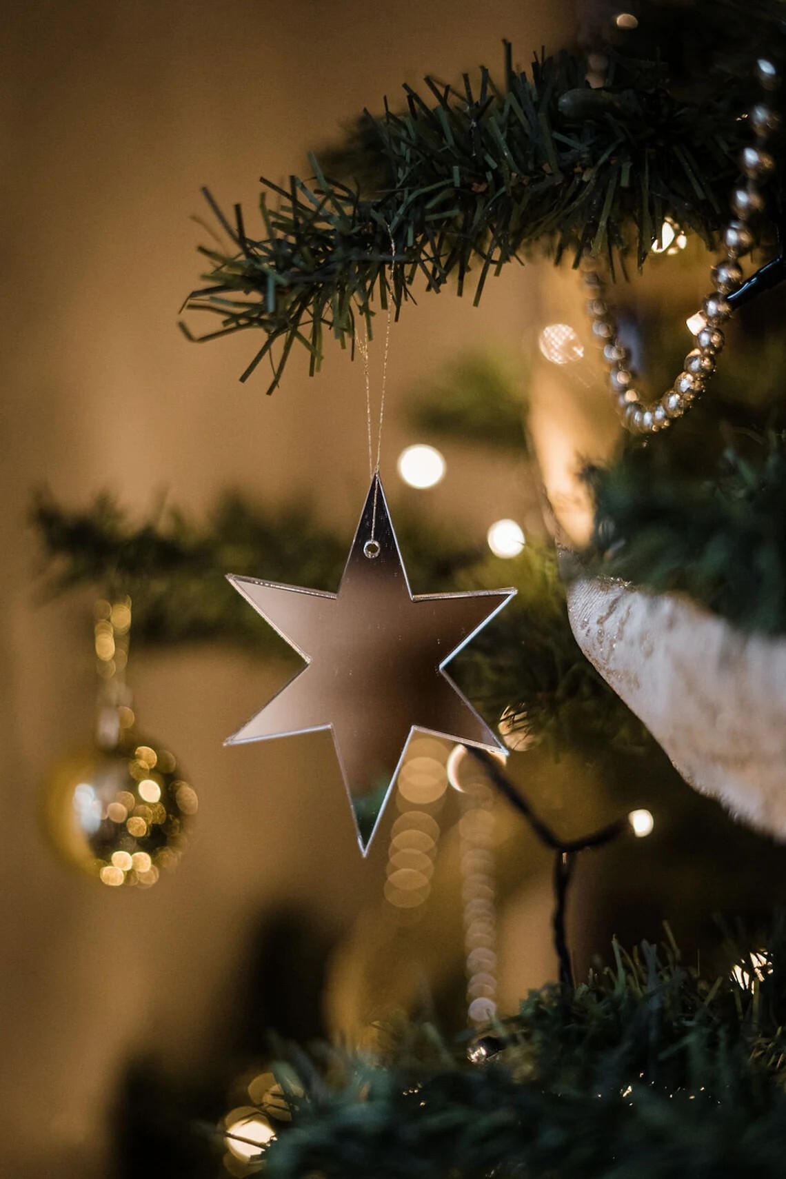 Crescent moon and star Christmas tree ornaments