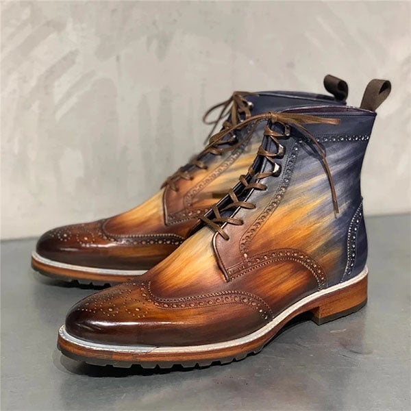 Chicinskates Men's Patina Brush-Off Leather Booties