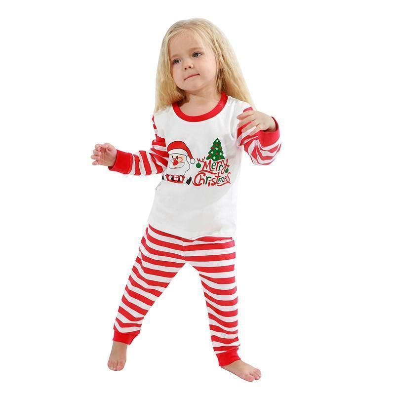 Christmas Santa Claus Print Top and Striped Pants Family Matching Pajamas Sets