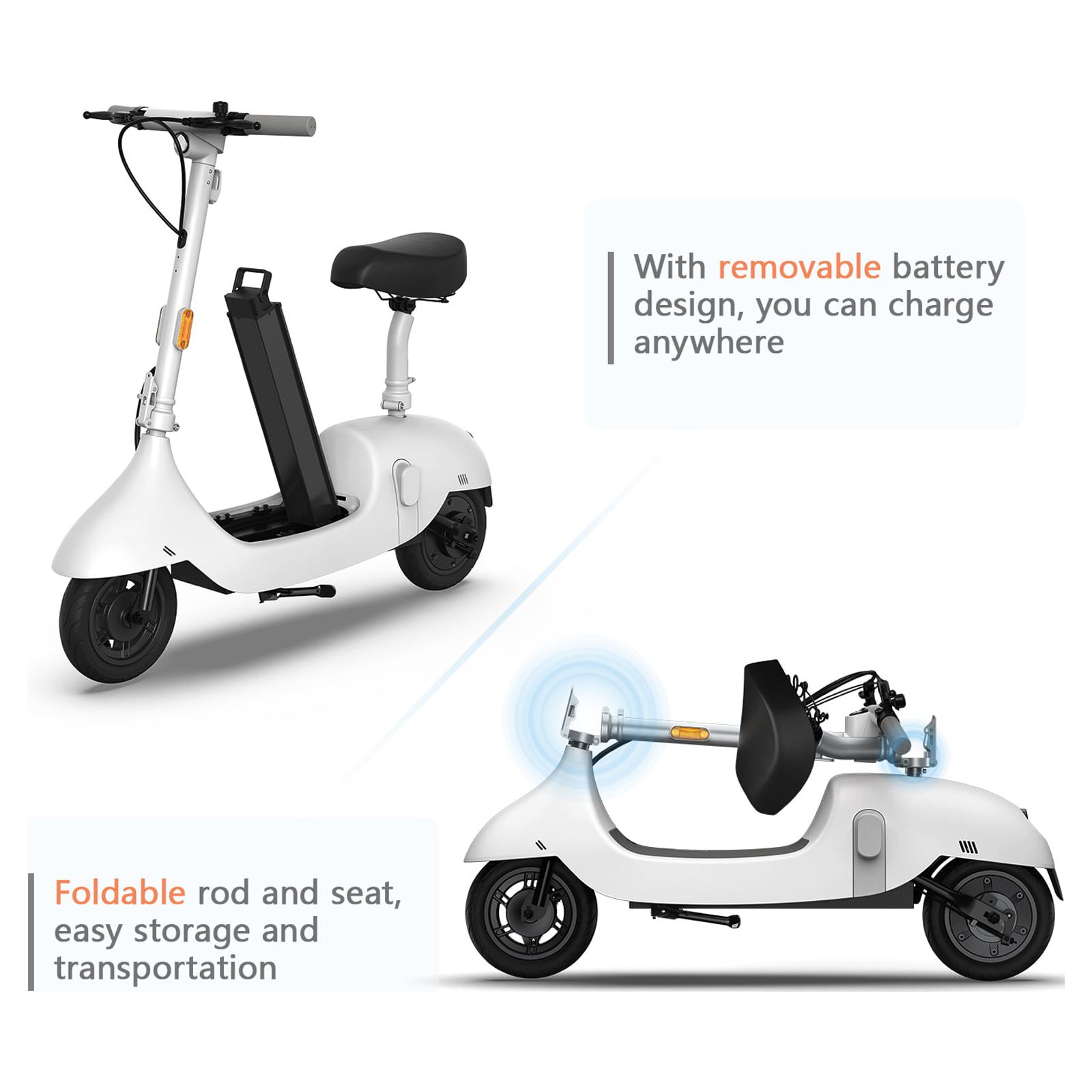 OKAI Electric Scooter with Seat Up to 25 Miles Range