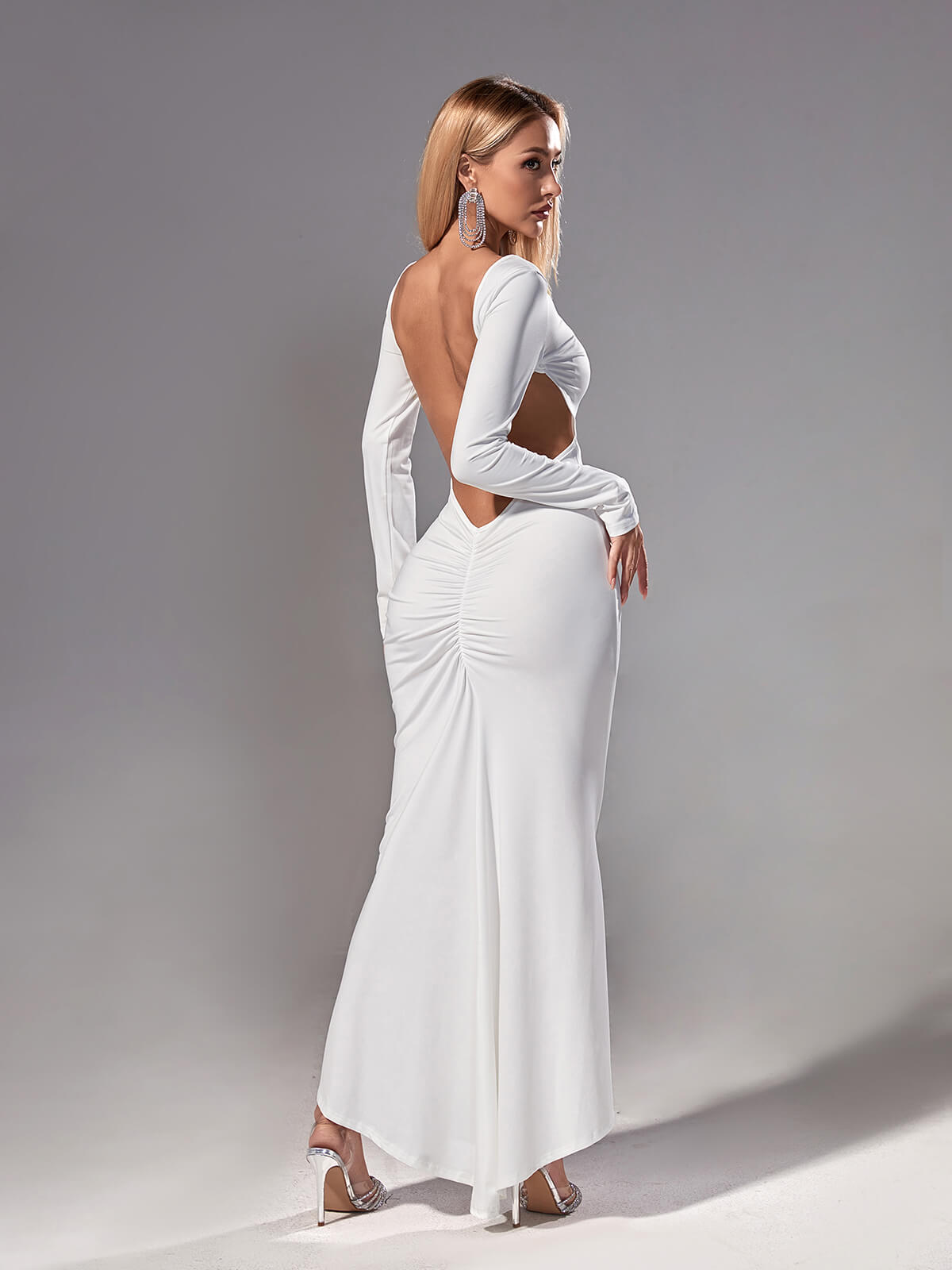 Verena Long Sleeve Backless Maxi Dress In White