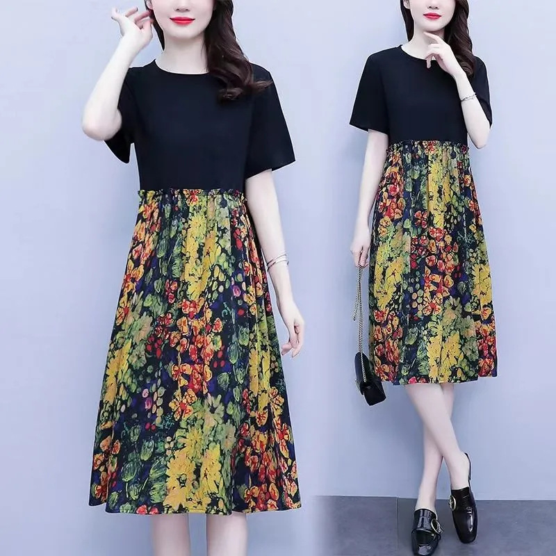 (BUY 2 GET 10% OFF & Free Shipping🔥)Black Printed Vintage Patchwork Dress