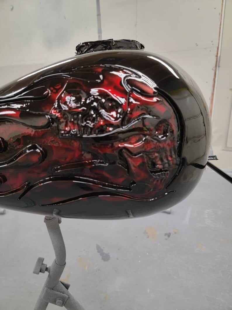 Harley Motorcycle Harley 3D Skull And Flames Touring Tank