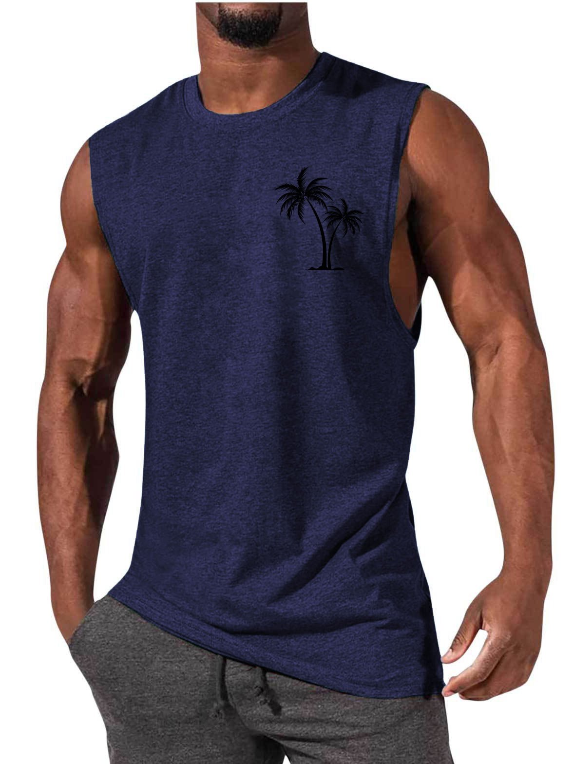 Men's Hawaiian Coco Coconut tree Casual Comfort Print Sleeveless T-Shirt
